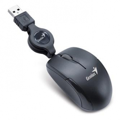 Genius Mysz Micro Traveler V2 31010125105, 1200DPI, optyczna, 3 przyciski, przewodowy USB, czarny, Micro