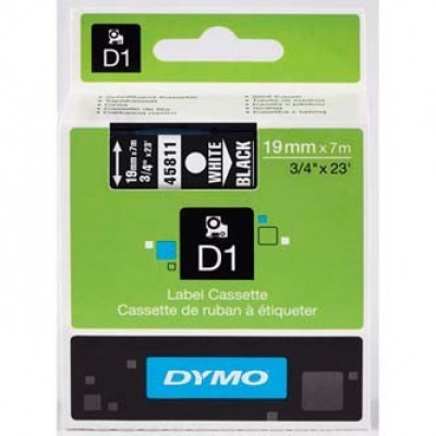 Dymo D1 45811, S0720910, 19mm x 7m, biały druk / biały podkład, taśma oryginalna