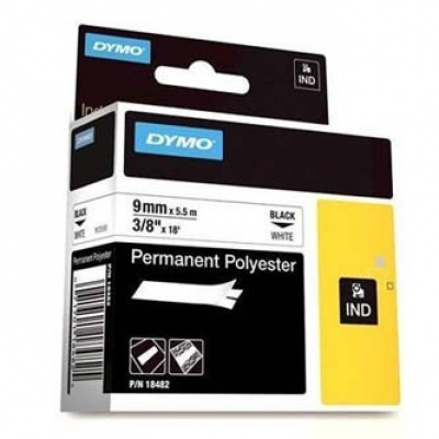 Dymo Rhino 18482, 9mm x 5.5m, czarny druk / biały podkład, taśma oryginalna