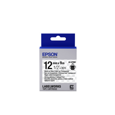 Epson LabelWorks LK-4TBW C53S654015 12mm x 9m, czarny druk / przezroczysty podkład, silna przyczepność, taśma oryginalna