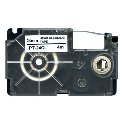 Casio XR-24CL, 24mm x 4m, czarny druk / biały podkład, czyszczenie, taśma zamiennik