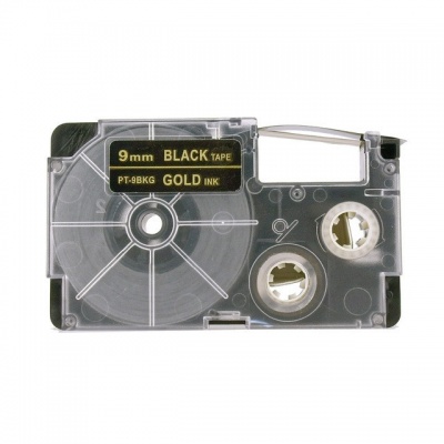 Taśma zamiennik Casio XR-9BKG 9mm x 8m złoty druk / biały podkład