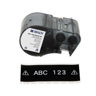Brady M5C-1500-595-BK-WT / 170947, 38.10 mm x 7.62 m, Winyl, biały druk / czarny podkład