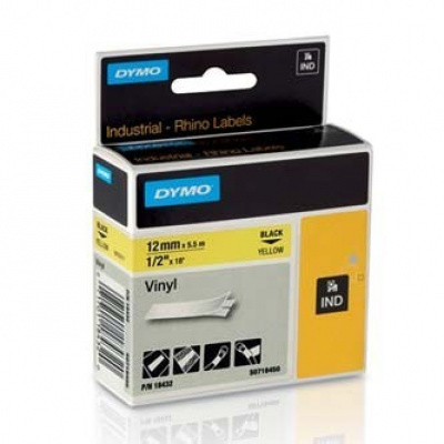 Dymo Rhino 18432, S0718450, 12mm x 5,5m czarny druk / żółty podkład, taśma oryginalna
