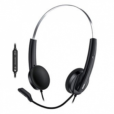 Słuchawki Genius HS-220U AI z mikrofonem, przewodowe, czarne, 2.0, nauszne, USB