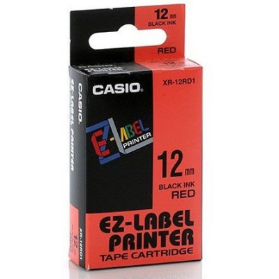 Casio XR-18RD1, 18mm x 8m, czarny druk / czerwony podkład, taśma oryginalna