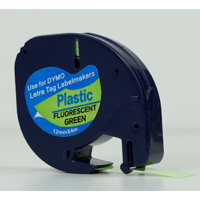 Dymo 91212 LetraTag 12mm x 4m, czarny druk / fluorescencyjny zielony podkład, taśma zamiennik