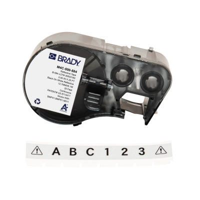 Brady M4C-500-584 / 170809, 12.70 mm x 6.10 m, Plastik, czarny druk / biały podkład